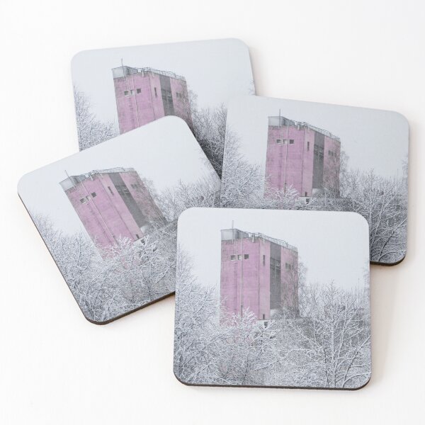 Item preview, Pink factory tower rising above snowy landscape designed and sold by riku05830.