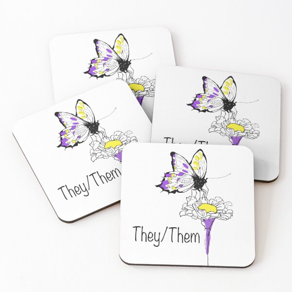Item preview, They/Them non-binary beautiful butterfly on flower illustration shirt with flag colors designed and sold by K Mussack.