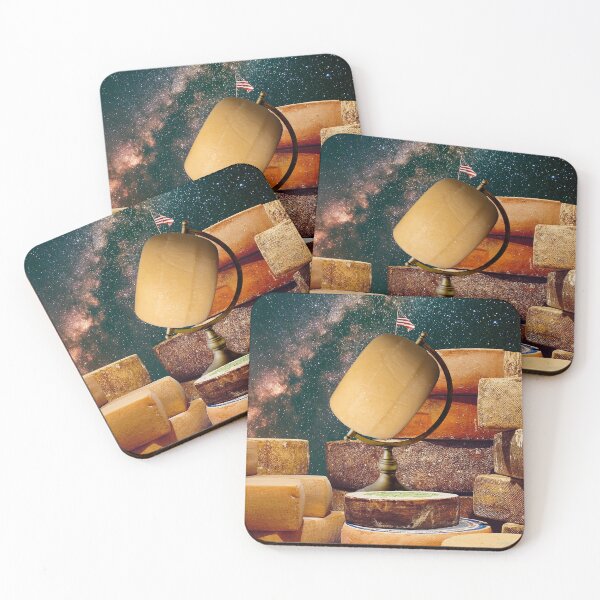 Item preview, Cheese Lovers' Dream: Surreal Fondue-niverse Collage Art Print - Space Cheese Wheel, Astronaut Flag, and Starry Sky designed and sold by GollyWillikers.
