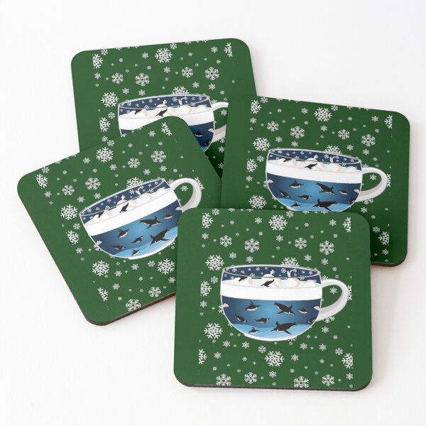 Item preview, Penguins Diving into Arctic Hot Chocolate (Falling Snowflakes) designed and sold by octopuscafe.
