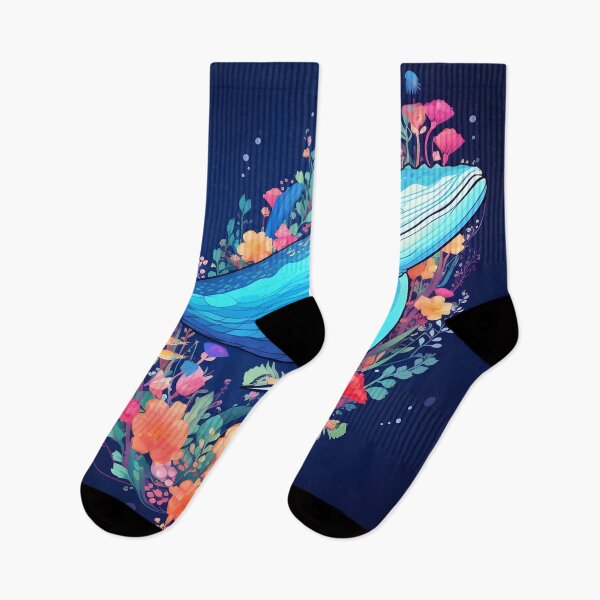Item preview, Colorful humpback whale floral print designed and sold by dcrc.