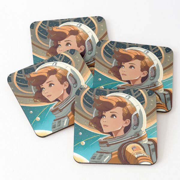Item preview, Anybody out there, female astronaut looking into never-ending space, Pin Up. designed and sold by Captain  Szybki.