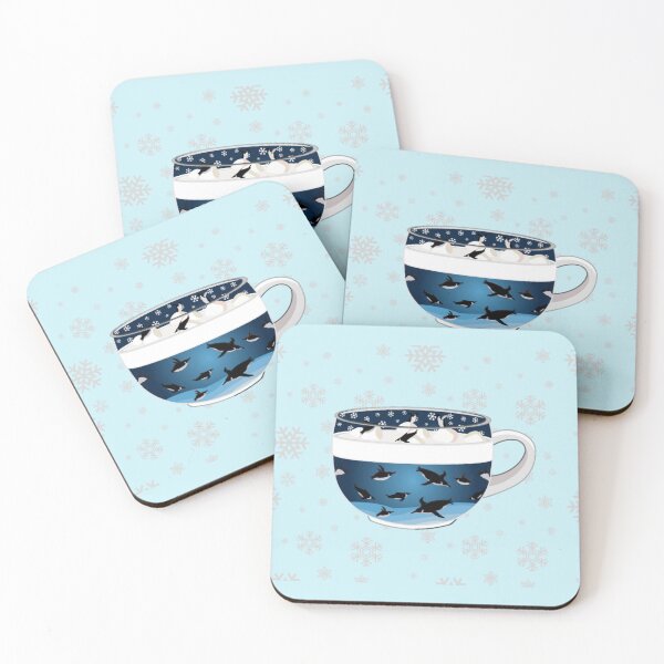 Item preview, Penguins Diving into Arctic Hot Chocolate (Falling Snowflakes) designed and sold by octopuscafe.