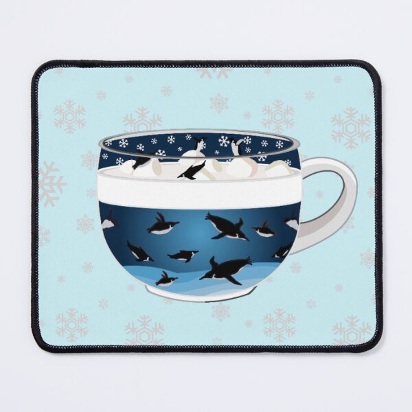 Item preview, Penguins Diving into Arctic Hot Chocolate (Falling Snowflakes) designed and sold by octopuscafe.