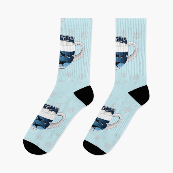 Item preview, Penguins Diving into Arctic Hot Chocolate (Falling Snowflakes) designed and sold by octopuscafe.