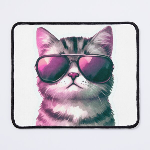 Artikelvorschau, Grau gestreifte Katze mit Sonnenbrille – Katze mit Sonnenbrille, Aquarellmalerei – Rosatöne entworfen und verkauft von Star-Fragment.