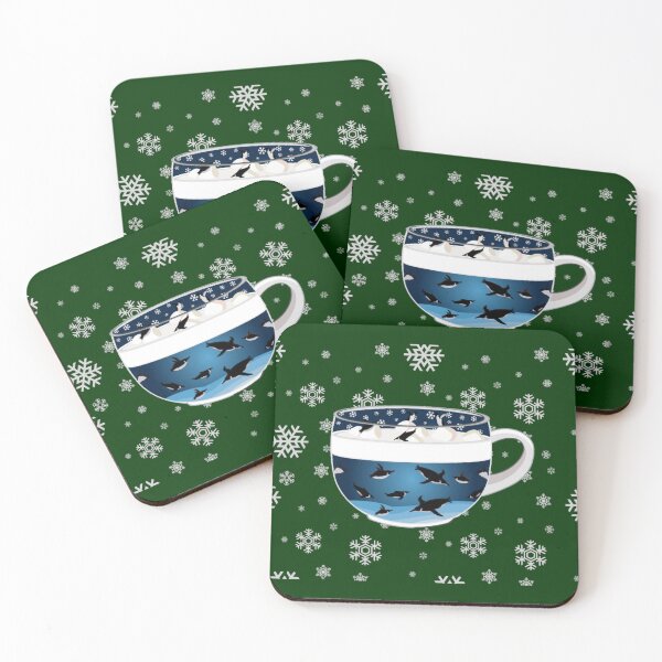 Item preview, Penguins Diving into Arctic Hot Chocolate (Falling Snowflakes) designed and sold by octopuscafe.