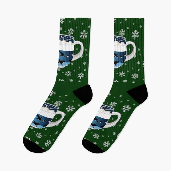 Item preview, Penguins Diving into Arctic Hot Chocolate (Falling Snowflakes) designed and sold by octopuscafe.