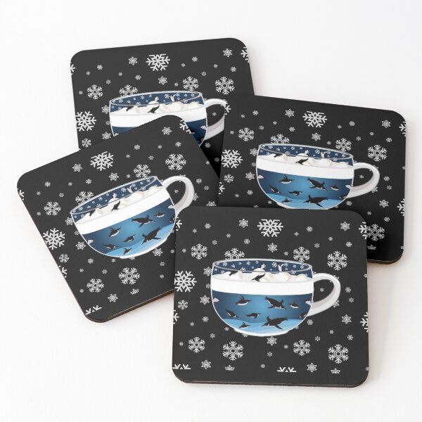 Item preview, Penguins Diving into Arctic Hot Chocolate (Falling Snowflakes) designed and sold by octopuscafe.
