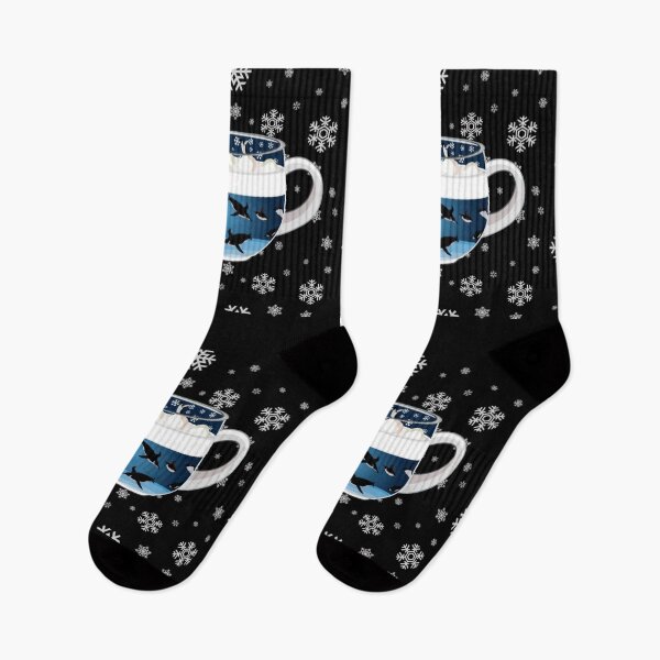Item preview, Penguins Diving into Arctic Hot Chocolate (Falling Snowflakes) designed and sold by octopuscafe.