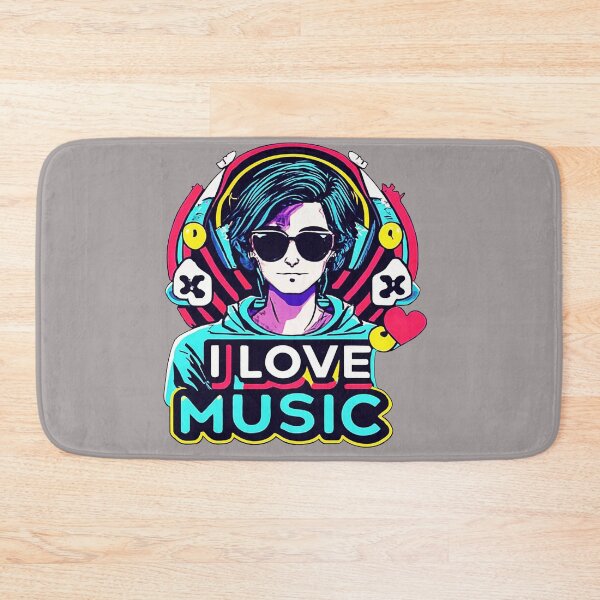 Item preview, "I love Music" young man with headphones. designed and sold by NotesForMusic.