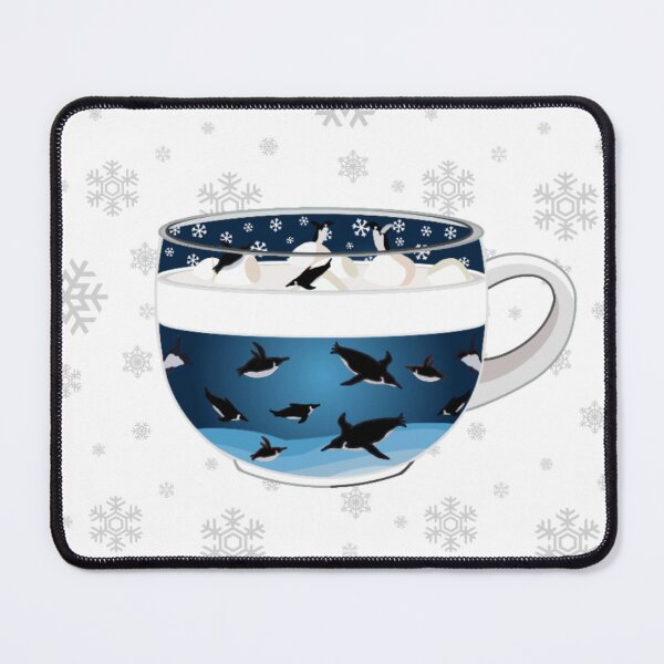 Item preview, Penguins Diving into Arctic Hot Chocolate (Falling Snowflakes) designed and sold by octopuscafe.