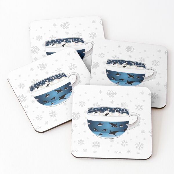 Item preview, Penguins Diving into Arctic Hot Chocolate (Falling Snowflakes) designed and sold by octopuscafe.