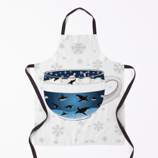 Item preview, Penguins Diving into Arctic Hot Chocolate (Falling Snowflakes) designed and sold by octopuscafe.