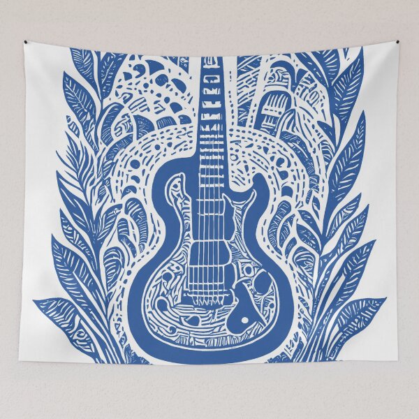 Item preview, Intricate Guitar and Leaf Design - Bold Blue designed and sold by SW-Graphics.