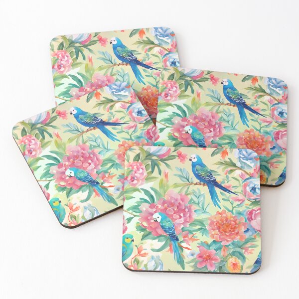 Item preview, Flores y periquitos en acuarela amarilla. designed and sold by SophieClimaArt.