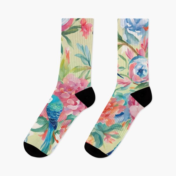 Item preview, Flores y periquitos en acuarela amarilla. designed and sold by SophieClimaArt.