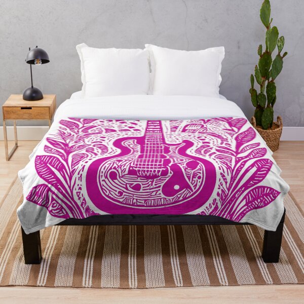 Artikelvorschau, Aufwendiges Gitarren- und Blattdesign – leuchtendes Rosa entworfen und verkauft von SW-Graphics.