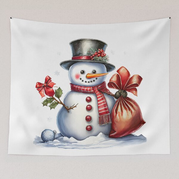 Item preview, christmas snowman with top hat and bag of gifts designed and sold by emaotx.