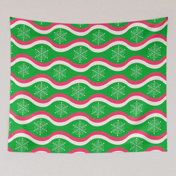 Item preview, Christmas Snowflakes on Retro Groovy Red and Green Waves Pattern  designed and sold by Yasminepatterns .