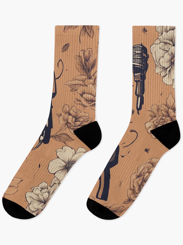 Thumbnail 1 of 5, Socks, Microphone Flower print designed and sold by DrawingConcl.