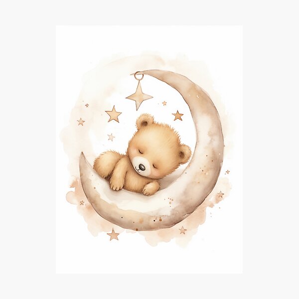 Schlafender Teddy im Mond Fotodruck