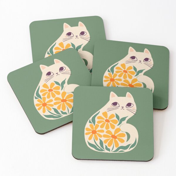 Item preview, Retro Daisy Flowered White Cat  designed and sold by michelledraws.
