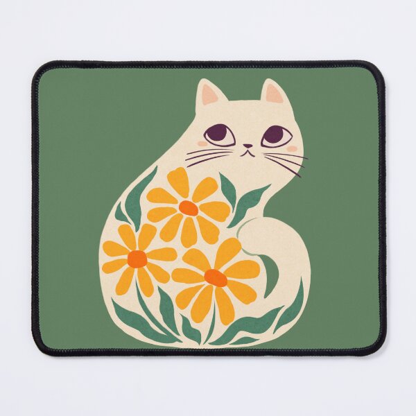 Item preview, Retro Daisy Flowered White Cat  designed and sold by michelledraws.