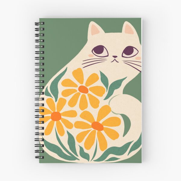 Item preview, Retro Daisy Flowered White Cat  designed and sold by michelledraws.