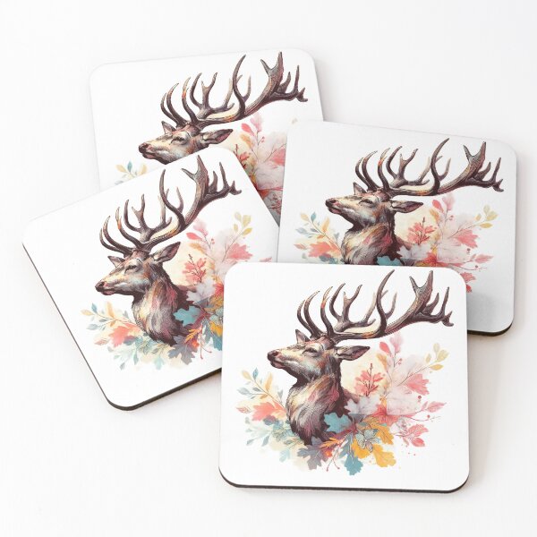Item preview, Stylish, beautiful and colorful print of a deer with various flowers and leaves around it designed and sold by Marcoshop10.