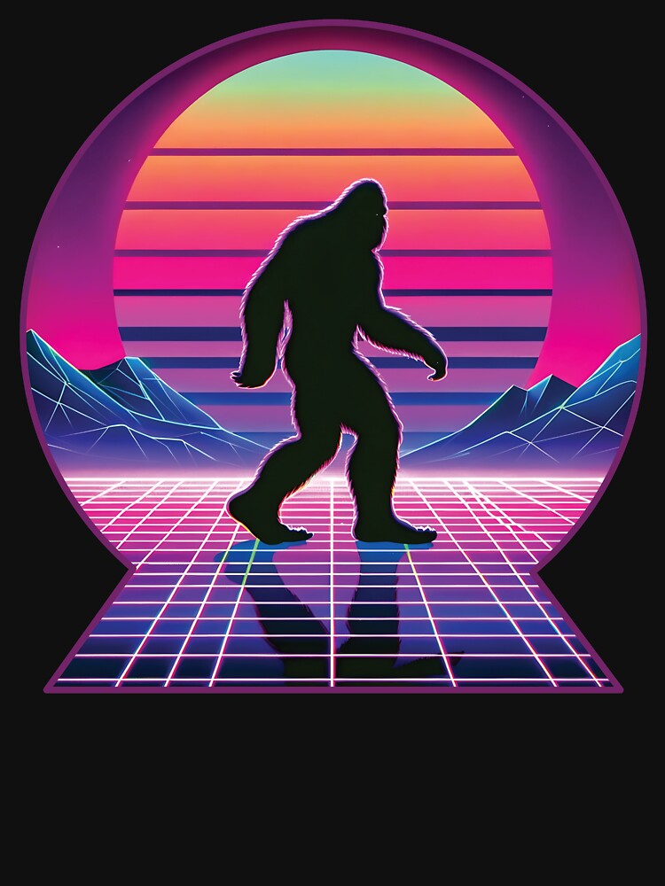 Thumbnail 7 of 7, Classic T-Shirt, Retro Synthwave Bigfoot Silhouette - Neon Sunset Art designed and sold by hidden-design.