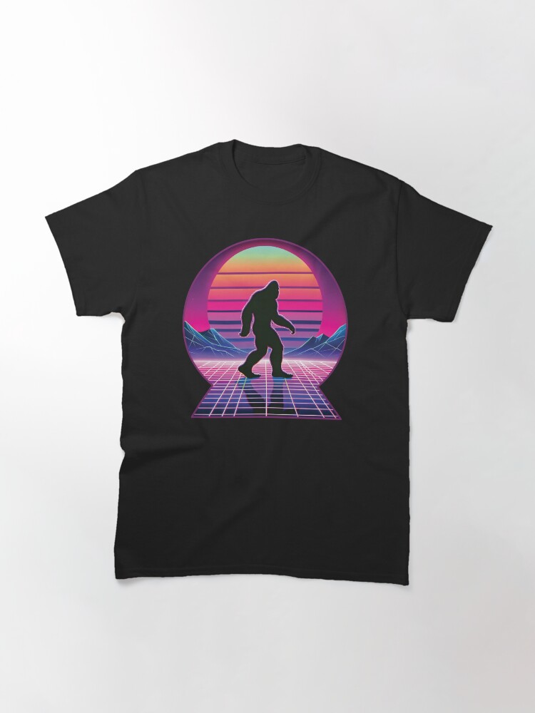 Thumbnail 3 of 7, Classic T-Shirt, Retro Synthwave Bigfoot Silhouette - Neon Sunset Art designed and sold by hidden-design.