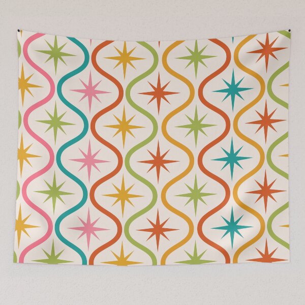 Item preview, Mid Century Atomic Starbursts On Colorful Ogee Pattern  designed and sold by Yasminepatterns .