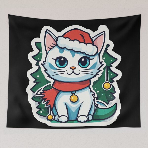 Item preview, Cute white Christmas cat with blue eyes. Cat Christmas gift. designed and sold by By-Jeff.