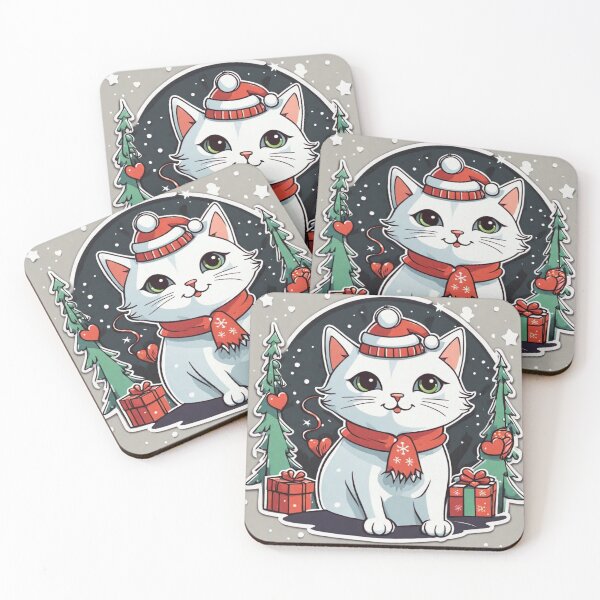 Item preview, Cute white Christmas cat with green eyes. Cat Christmas gift. designed and sold by By-Jeff.