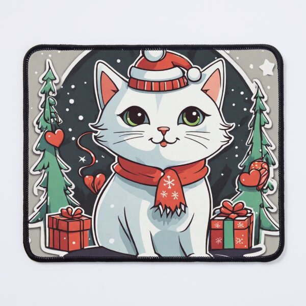 Item preview, Cute white Christmas cat with green eyes. Cat Christmas gift. designed and sold by By-Jeff.