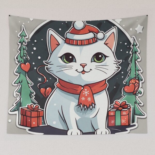 Item preview, Cute white Christmas cat with green eyes. Cat Christmas gift. designed and sold by By-Jeff.