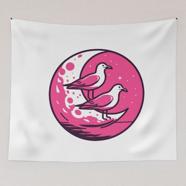 Item preview, Pink Moon with Two Birds designed and sold by GRASTORE.