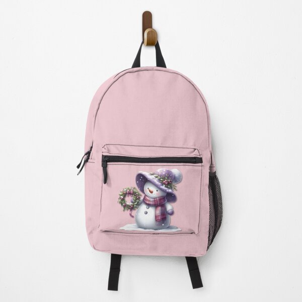 Item preview, Cute Snowman with a Mistletoe Wreath - pink background designed and sold by DreamyEscapism.