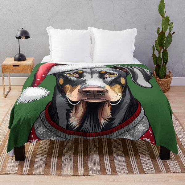Item preview, Natural ear doberman portrait with santa hat and christmas sweater, illustration designed and sold by emaotx.