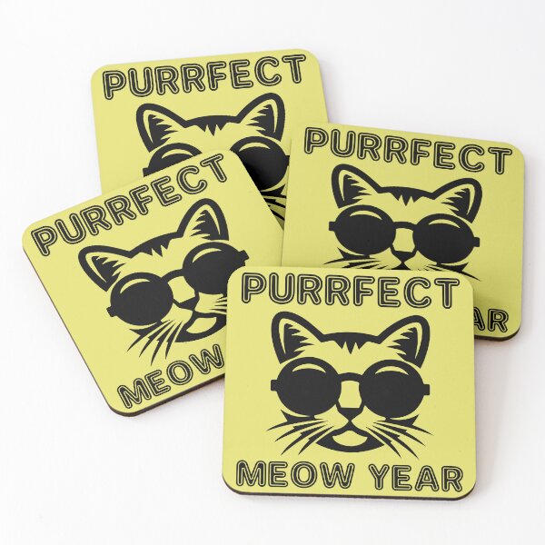 Item preview, Purrfect Meow Year - Cool Cat Wearing Sunglasses ready for New Year's Eve Party (Black Design) designed and sold by Spiprinto.