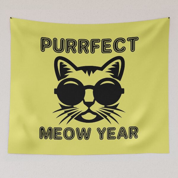 Item preview, Purrfect Meow Year - Cool Cat Wearing Sunglasses ready for New Year's Eve Party (Black Design) designed and sold by Spiprinto.
