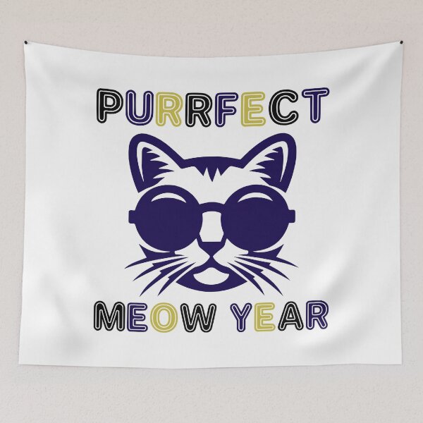 Item preview, Purrfect Meow Year - Cool Cat Wearing Sunglasses ready for New Year's Eve Party (Multi-Color Dark Design) designed and sold by Spiprinto.