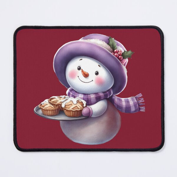Item preview, Cute Snowman carrying Mince Pies - red background designed and sold by DreamyEscapism.