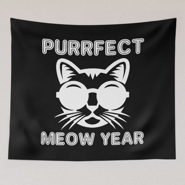 Item preview, Purrfect Meow Year - Cool Cat Wearing Sunglasses ready for New Year's Eve Party (White Design) designed and sold by Spiprinto.