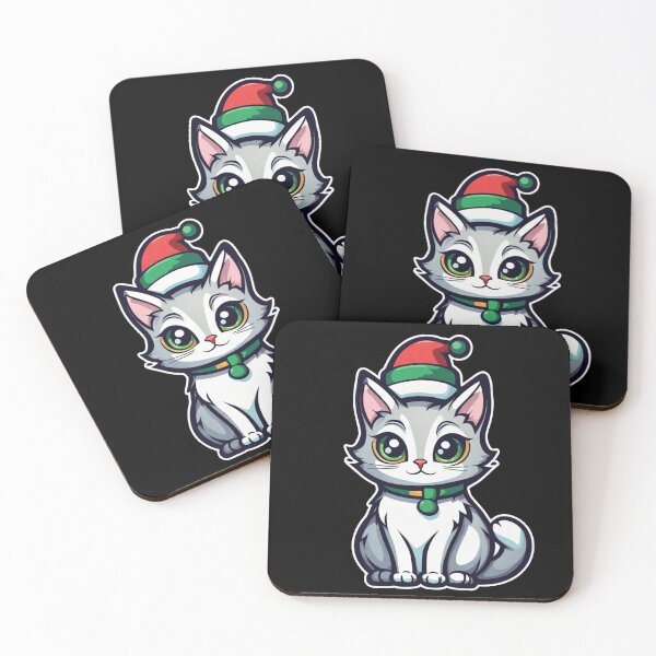 Item preview, Cute gray Christmas cat with green eyes. Cat Christmas gift. designed and sold by By-Jeff.