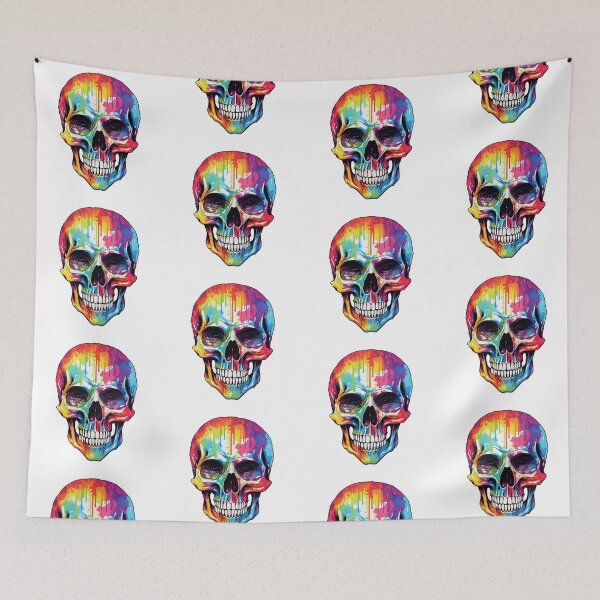Item preview, Calavera con gotas de pintura de colores del arco iris designed and sold by ReverseBleach.