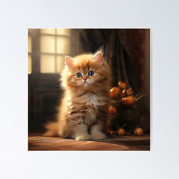 Graceful Charm: Ginger Cat Oil Painting Print - Wall Art for Cat