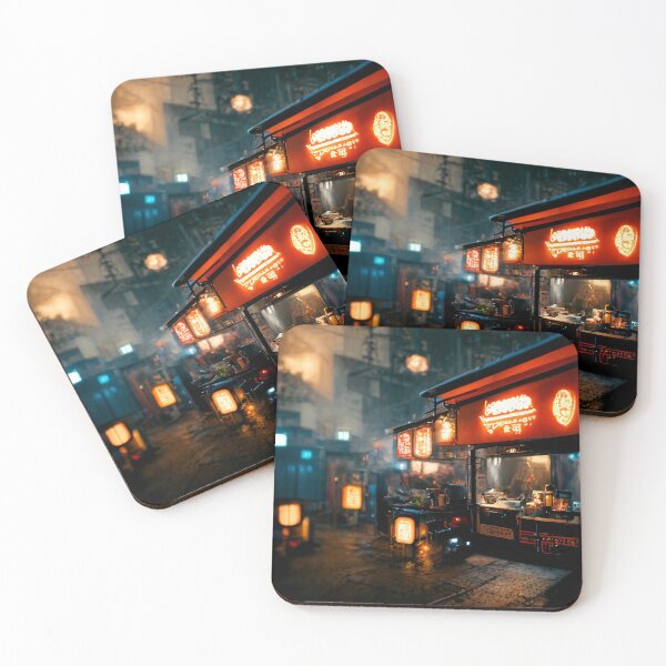 Item preview, Noodle Corner - Cyberpunk Cityscapes designed and sold by ArkMinted.
