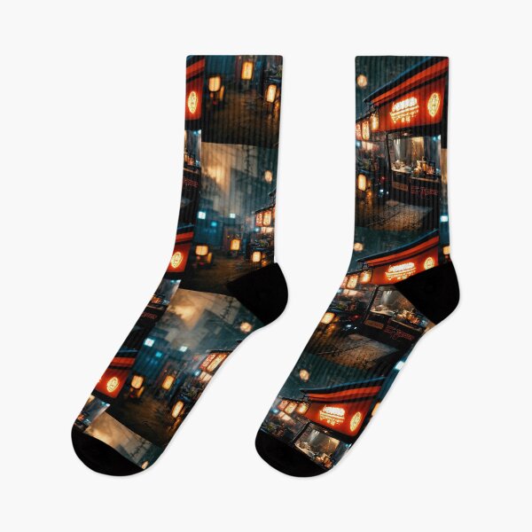 Item preview, Noodle Corner - Cyberpunk Cityscapes designed and sold by ArkMinted.
